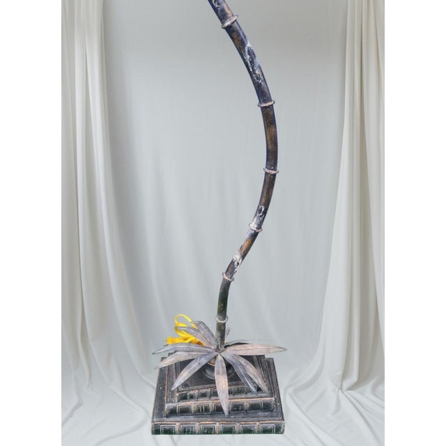 Hollywood Regency Vintage Bronze Slim Extra Tall Palm Tree Stacked Booked Base Maitland Smith Tropical Floor Lamp For Sale - Image 3 of 7