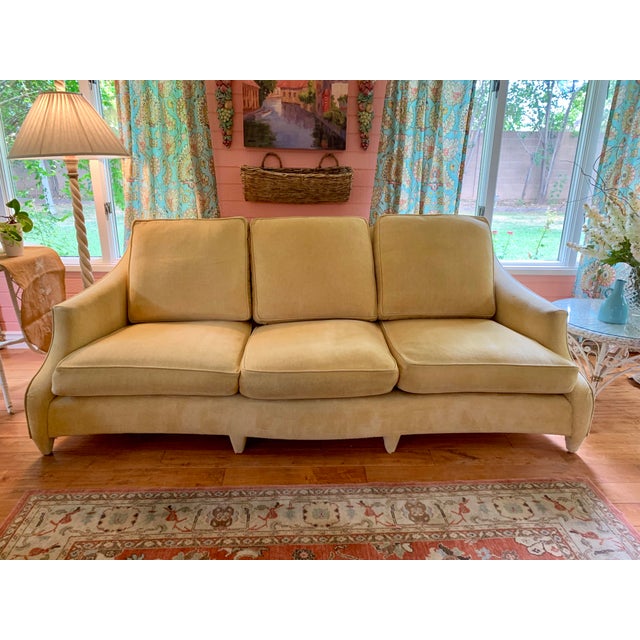 Donghia sofa - a John Hutton Design, Ogee style. Creamy yellow chenille fabric . This very comfy, down-filled sofa has...