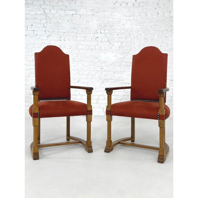 Red Antique French Wood and Red Fabric Chairs, Set of 8 For Sale - Image 8 of 12