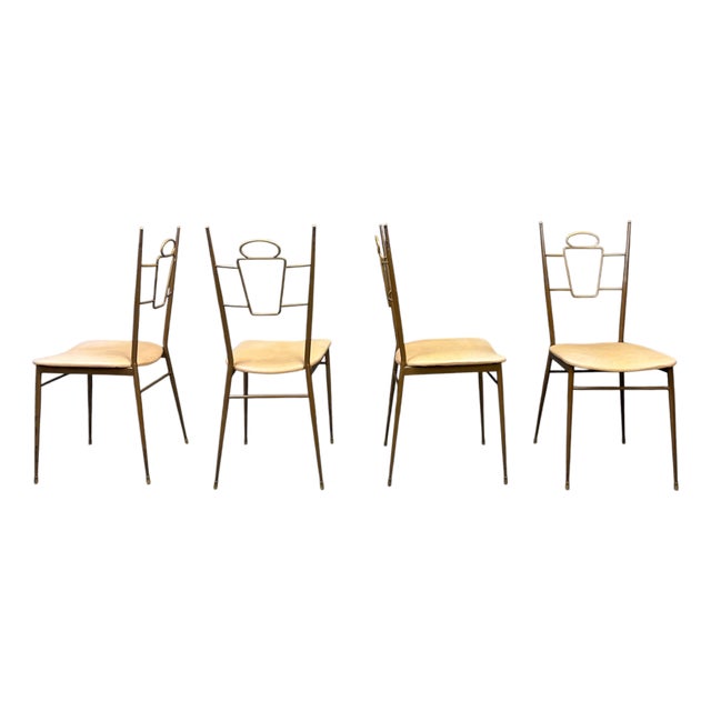 Mid-Century Modern Italian Brass Dining Chairs, 1950s, Set of 4 For Sale