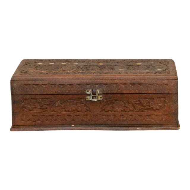 Antique Anglo Indian Carved Jewelry Box For Sale