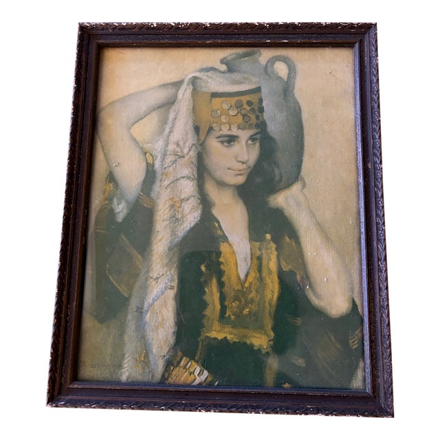 Antique Orientalist Portrait Print in Period Frame, h.s. Swasey Berkeley Label For Sale