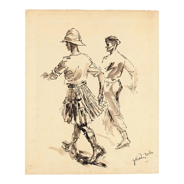 Women - Original China Ink and Watercolor by J.L. Rey Vila - 1950s 1950s For Sale