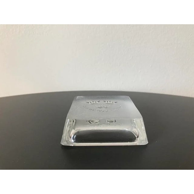 Antique Swedish Clear Frosted Glass Crown Design Catchall Square Dish For Sale - Image 4 of 12