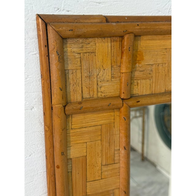 Vintage Rattan and Bamboo Wall Mirror For Sale - Image 4 of 6