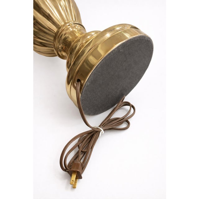 Metal 1960s Hollywood Regency Polished Brass Urn Table Lamp With Original Black Shade and Gold Interior For Sale - Image 7 of 7
