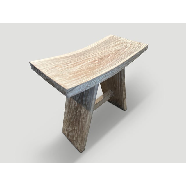 2010s Andrianna Shamaris Minimalist Small Teak Wood Bench For Sale - Image 5 of 5
