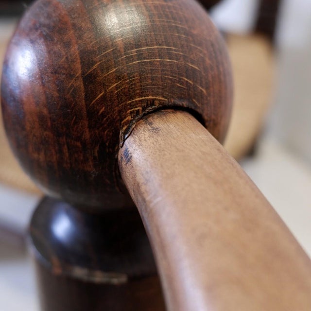 Wood Ladder Back Armchair in Oak and Rush Seat from Charles Dudouyt, France, 1940s, Set of 2 For Sale - Image 7 of 15