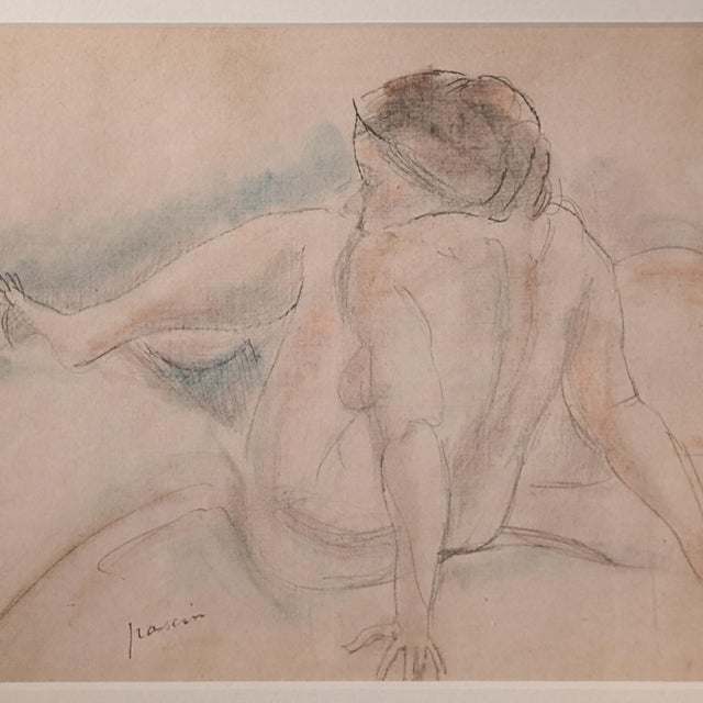 Paper French Expressionist Original Colored Drawing Painting Seated Nude Young Woman by Jules Pascin, 1920 For Sale - Image 7 of 12