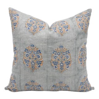 Fabdivine Rustic Block Print Pillow Cover 16x16 Inch Handmade Thick Linen - Guldasta For Sale