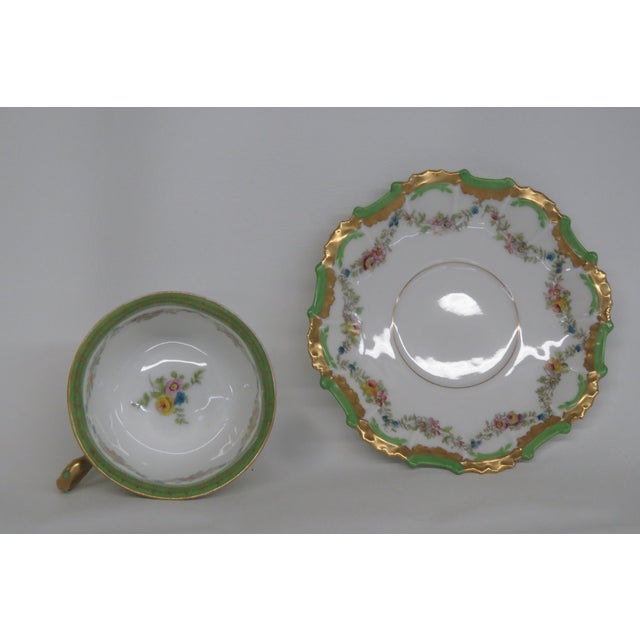 White Late 20th Century Limoges T and v Flower Tea Cup and Saucer Set 4508b For Sale - Image 8 of 15