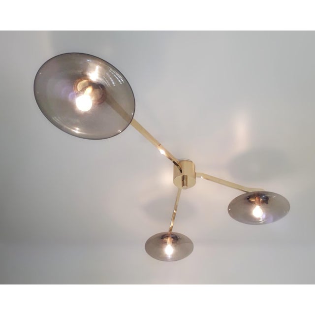 Fabio Ltd Trio Angolo Polished Brass Smoky Glass Flush Mount by Fabio LTD For Sale - Image 4 of 7