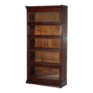 Grand Rapids Arts & Crafts Oak Stack Barrister Bookcase With Leaded Glass C1910