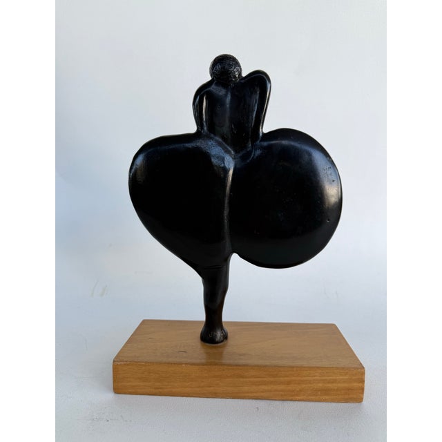 Black Vintage Modernist Bronze Sculpture Mounted on a Wood Base Latin-American School For Sale - Image 8 of 12