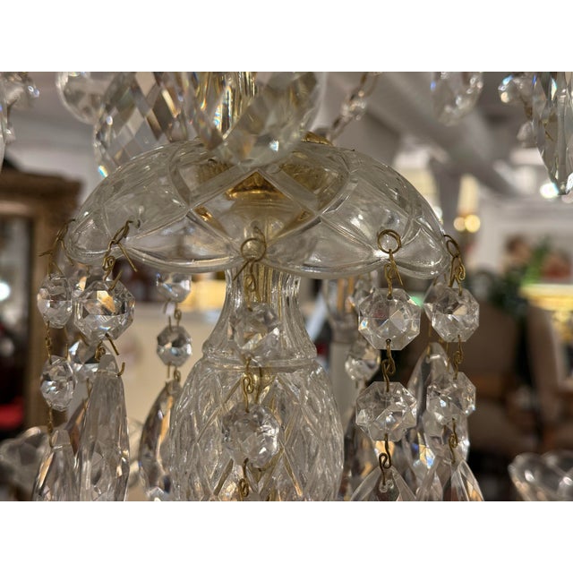 Glass Vintage Brass + Crystal Chandelier For Sale - Image 7 of 14