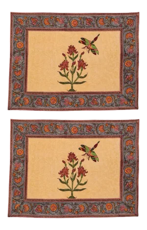 Dragonfly Floral Mustard Yellow Placemats - a Pair