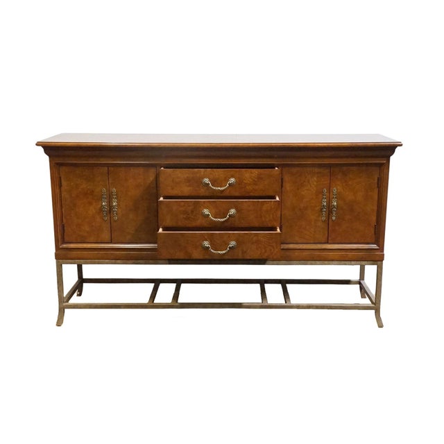 Wood Hickory White Burled Walnut Italian Modern 70" Sideboard Buffet W. Metal Base 41024-41 For Sale - Image 7 of 14