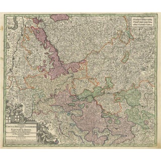 Antique Map of the Course of the Rhine from Philippsburg to Duisburg, Germany For Sale