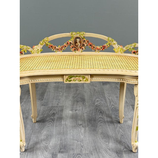 19th Century Louis XV Bench in Painted Wood and Caning For Sale - Image 10 of 13