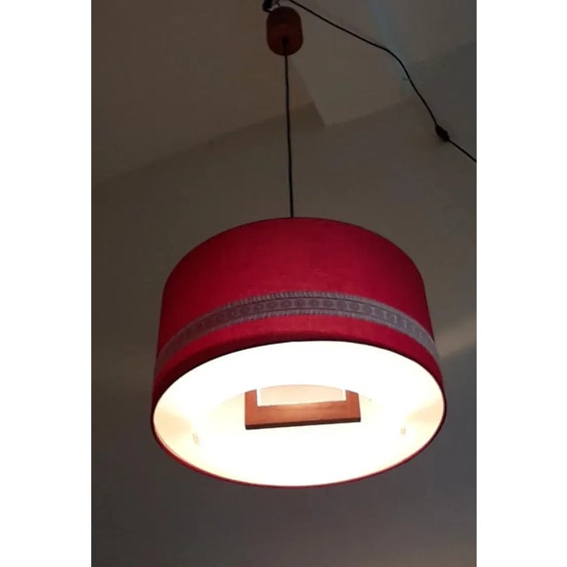 German Scandinavian Style Ceiling Lamp in Teak, Plastic & Red Fabric from Aro-Leuchten, 1970s For Sale - Image 9 of 11