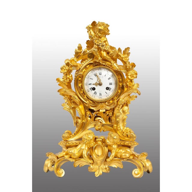 Antique 19th Century Napoleon III Clock in Gilded Bronze from Paillard, France For Sale - Image 6 of 6