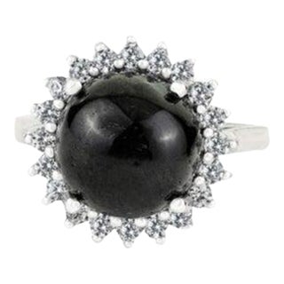 Antique Style Black Star Statement Ring With Sparkling Halo Zircons Size 6.5 For Sale