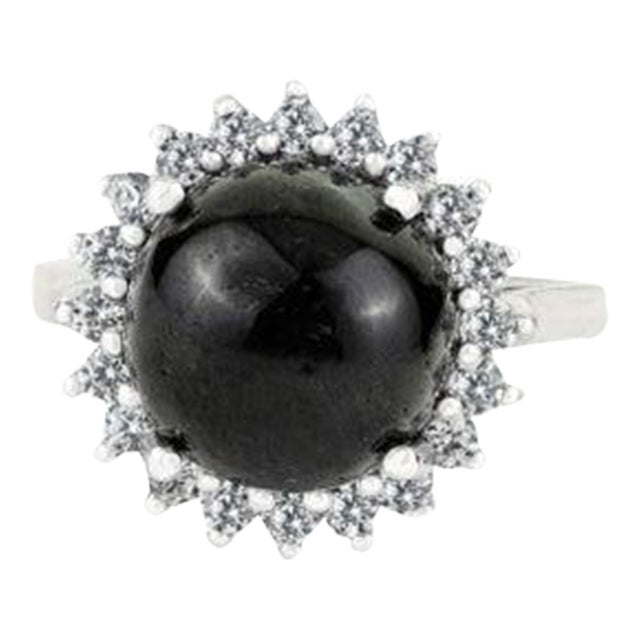 Antique Style Black Star Statement Ring With Sparkling Halo Zircons Size 6.5 For Sale