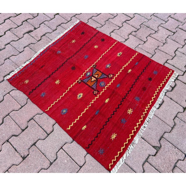 1970s 1970s Turkish Red Color Oushak Kilim For Sale - Image 5 of 8