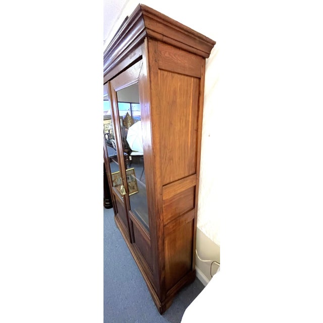 19th Century French Wood Storage Cabinet With Glass Doors and Lock For Sale - Image 4 of 12