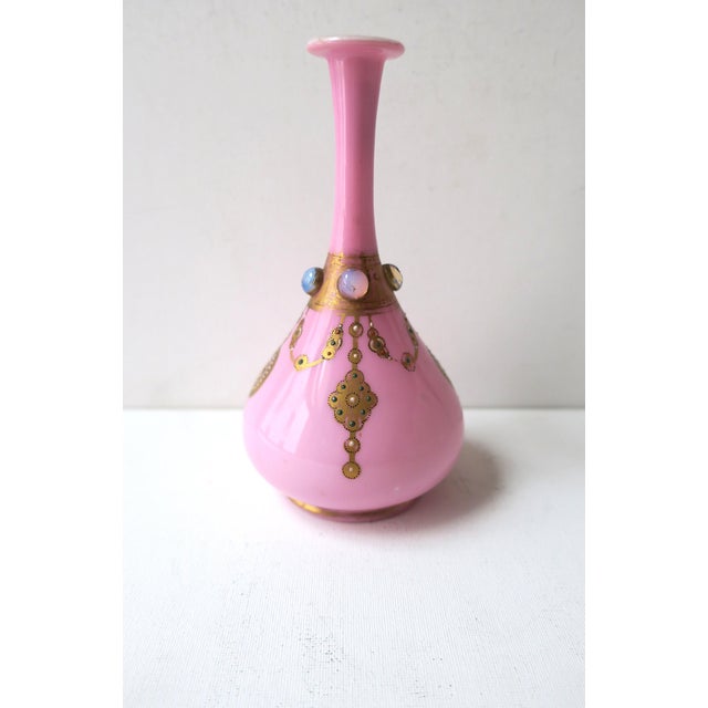 Boho Chic Pink and Gold Bejeweled Art Glass Vase For Sale - Image 3 of 10