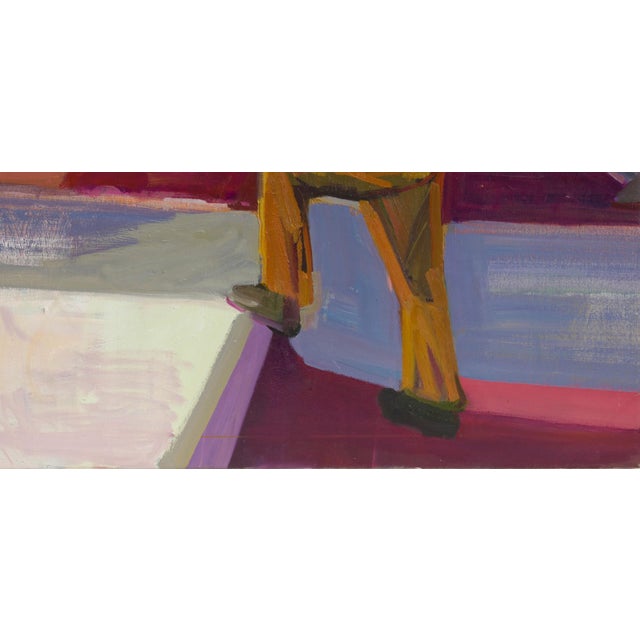 Early 21st Century Worker by Hiroshi Sato | Oil on canvas of a construction worker in an orange vest. For Sale - Image 5 of 5