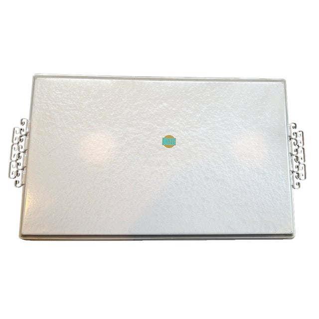 Mid 20th Century Mid-Century Kyes Moiré Glaze White Greek Key Serving Trays — Set of 3 For Sale - Image 5 of 8