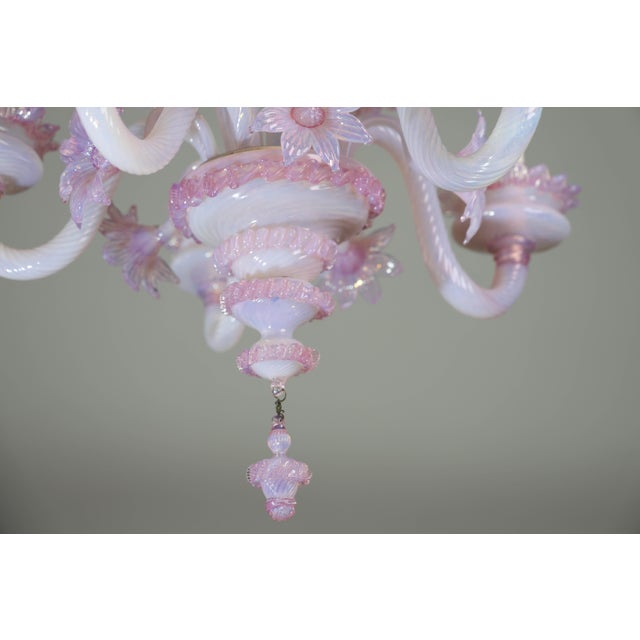 Pink 1960s Extraordinary Murano Glass Chandelier Adorned With Pink Flowers For Sale - Image 8 of 15