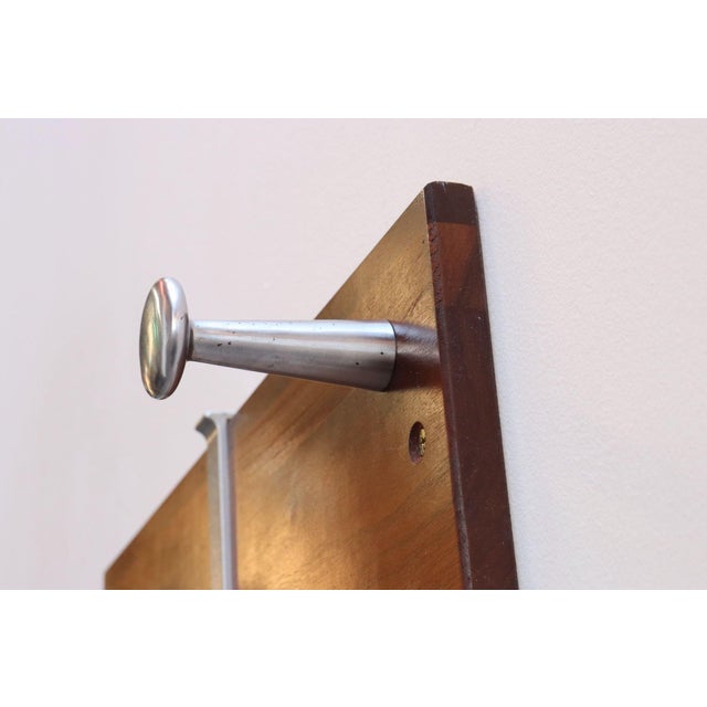 Vintage Walnut and Anodized Aluminum Wall Mounted Coat Rack With Two Hangers For Sale - Image 10 of 13