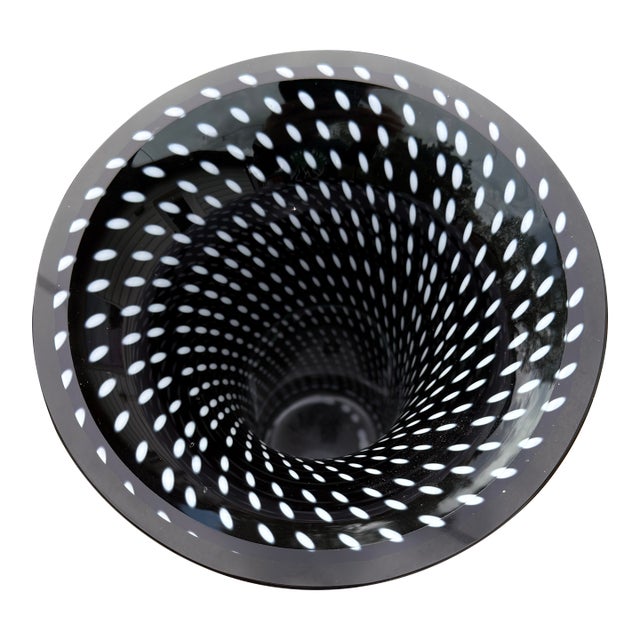 Rosenthal Studio Linie Black Art Glass Vase White Optic Swirl Germany For Sale