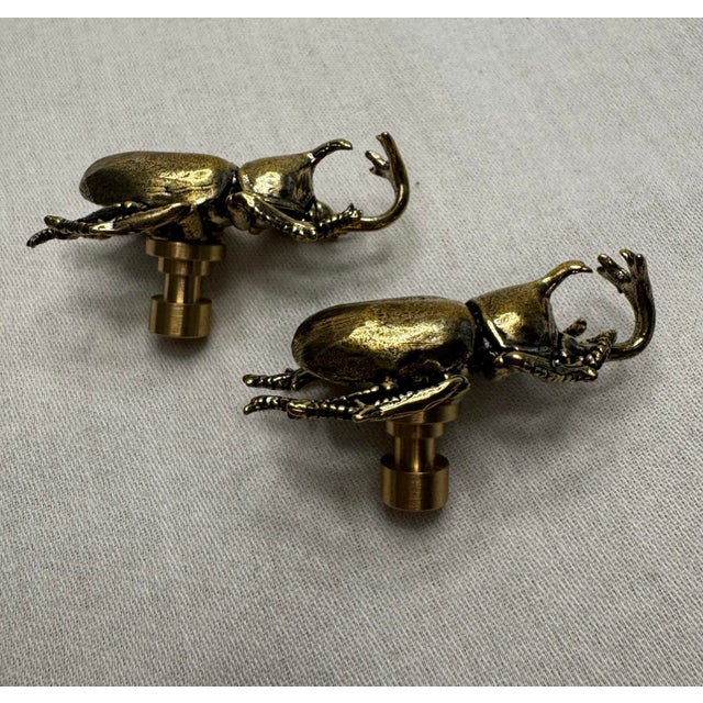 Late 20th Century Pair of Vintage Victorian Revival Solid Brass Beetle Cabinet Knobs Hardware For Sale - Image 5 of 12