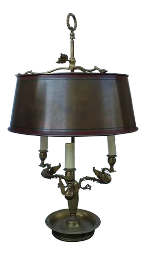 Antique French Bouillotte Lamp With Swan Heads