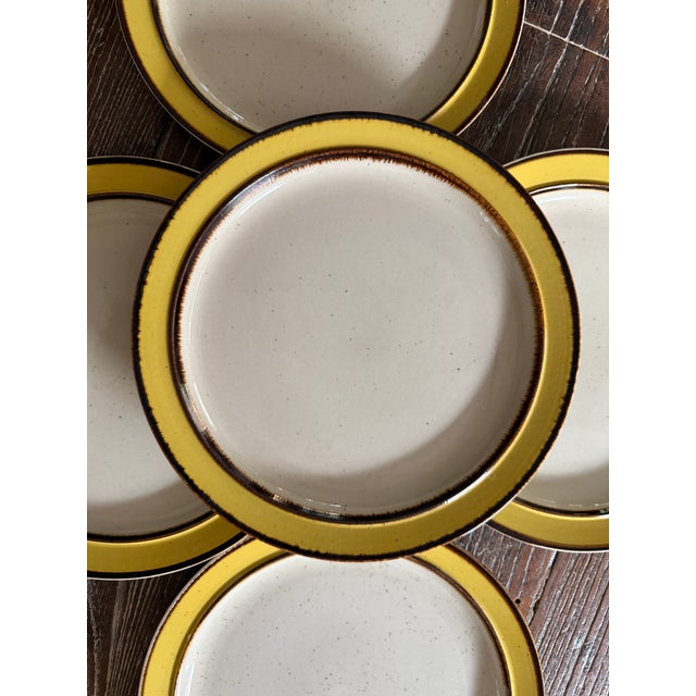Yellow Vintage Rainbow Stoneware Citron 10.5 Inch Dinner Plates Yellow Brown Japan - Set of 5 For Sale - Image 8 of 10