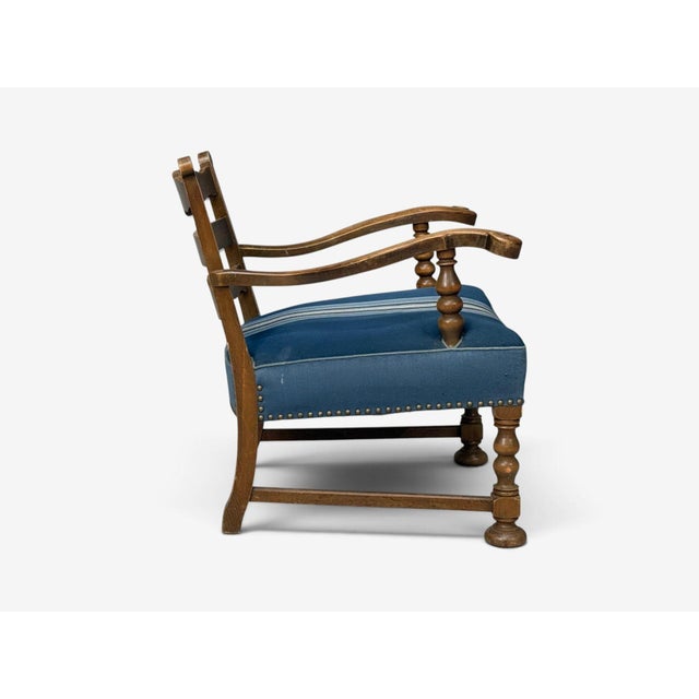 Danish Cabinetmaker, Armchair, Wool, Carved Oak, Denmark, 1920s For Sale - Image 11 of 14