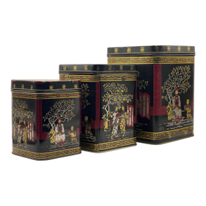 Mid 20th Century Asian Black & Gold Nesting Tins- A Set of 3