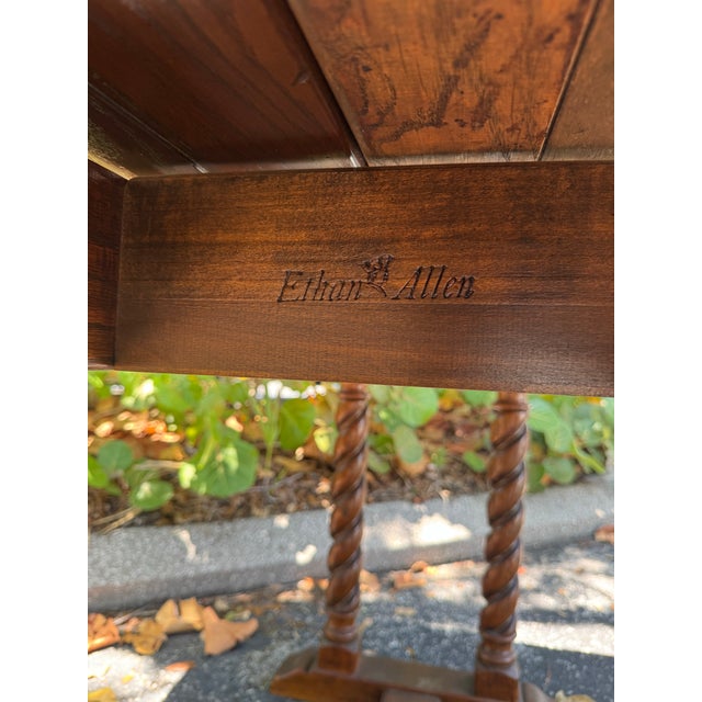 Vintage Ethan Allen Barley Twist Expandable Console Dining Table For Sale - Image 12 of 12