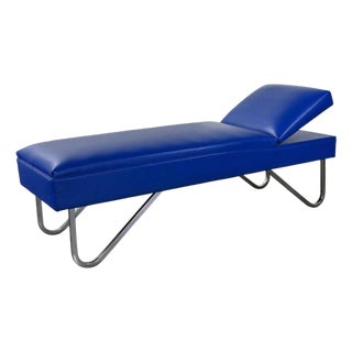 MCM to Streamline Modern or Industrial Chaise Daybed Adjustable Back Royal Blue Vinyl and Chrome For Sale