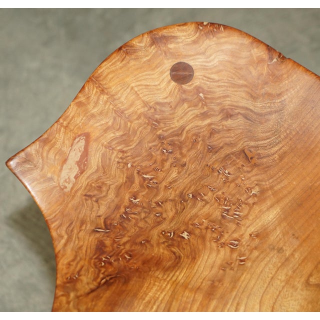 Burr Yew Wood Tripod Stool with Timber Grain For Sale - Image 5 of 18