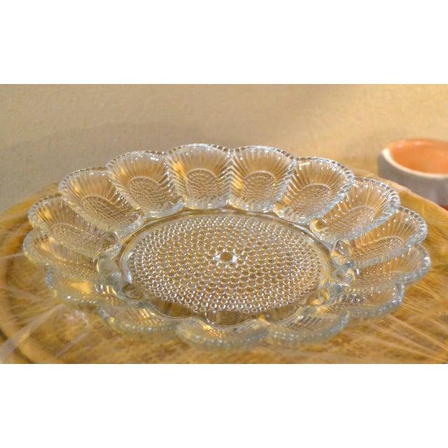 1950s Vintage Hobnail Clear Indiana Glass Egg Plate Divided Relish Tray Glass Oyster Platter For Sale - Image 11 of 12
