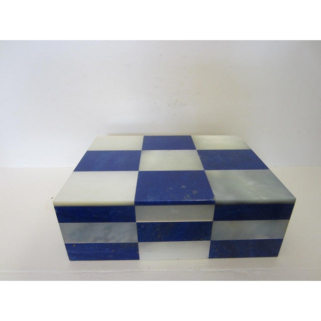 Black Lapis Lazuli Intarsia Mother of Pearl Vintage Jewelry Box For Sale - Image 8 of 14