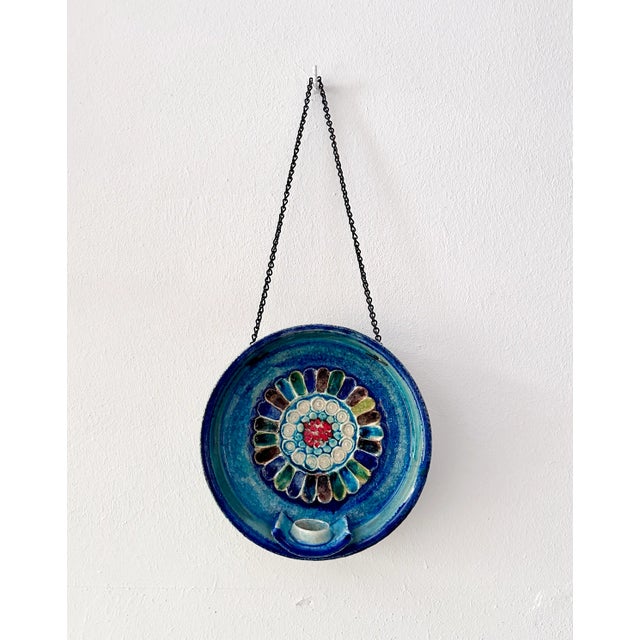 Artisan Ceramic Art Wall Plate with Candleholder, Italy, 1950s For Sale - Image 12 of 12