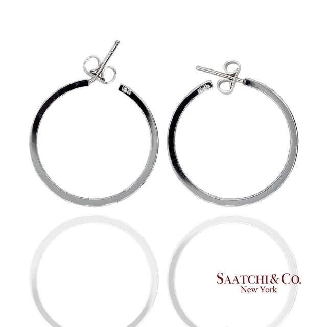 Early 21st Century 18k 750 Solid White Gold in and Out Natural Diamond Hoop Earrings, Pair For Sale - Image 5 of 13