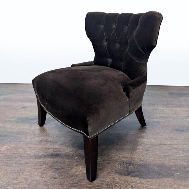 Pottery Barn Pottery Barn Tufted Brown Velvet Lounge Chair For Sale - Image 4 of 8