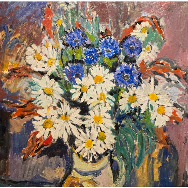 1950s David Burliuk - Vibrant Floral Still Life in Vase– 1950s Oil Painting For Sale - Image 5 of 13
