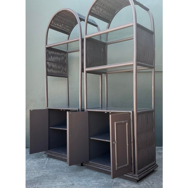 Late 20th Century Vintage Arched Rattan Etagere - A Pair For Sale - Image 5 of 12